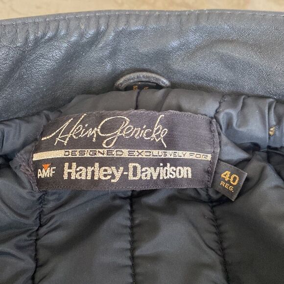 Vintage Hein Gericke AMF Harley Davidson Motorcycle Racing Black Leather Jacket - Picture 12 of 16